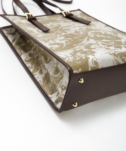 AS KNOW AS PINKY（アズノゥアズピンキー）の「パイピングジャカード縦長トート（トートバッグ・レディース・アイボリー/ブラウン系・FREE）」の8枚目の写真