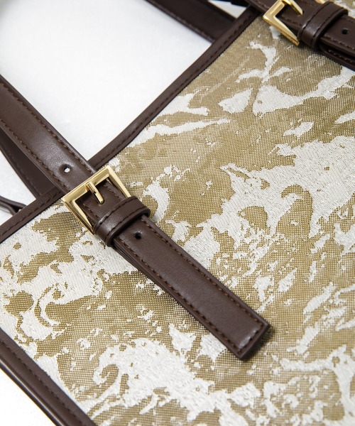 AS KNOW AS PINKY（アズノゥアズピンキー）の「パイピングジャカード縦長トート（トートバッグ・レディース・アイボリー/ブラウン系・FREE）」の6枚目の写真