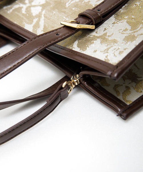 AS KNOW AS PINKY（アズノゥアズピンキー）の「パイピングジャカード縦長トート（トートバッグ・レディース・アイボリー/ブラウン系・FREE）」の11枚目の写真