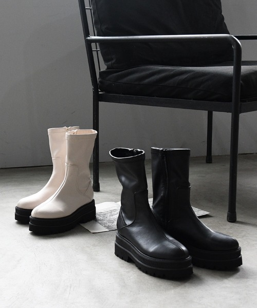 NOFALL（ノーフォール）の「トラックソールストレッチミドルビガーブーツ（ブーツ・レディース・ブラック/アイボリー・LL/3L/S/M/L）」の12枚目の写真