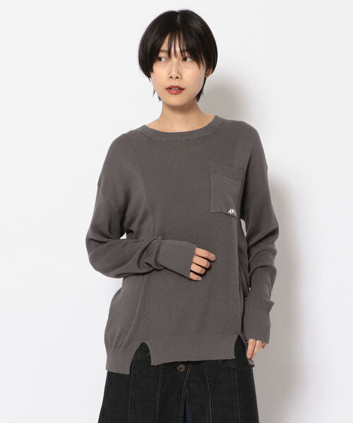 AVIREX(アヴィレックス)の「ハニカムコンビ ニットトップス/ HONEYCOMB COMBI KNIT TOPS(ニット/セーター・レディース・チャコール/オフホワイト/パープル・MEDIUM/SMALL)」の3枚目の写真