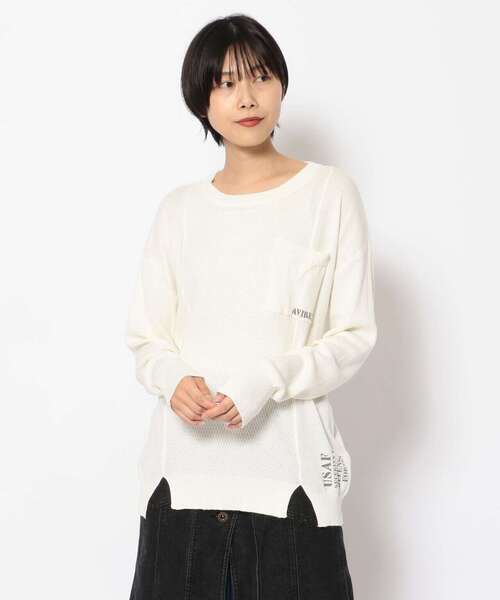AVIREX(アヴィレックス)の「ハニカムコンビ ニットトップス/ HONEYCOMB COMBI KNIT TOPS(ニット/セーター・レディース・チャコール/オフホワイト/パープル・MEDIUM/SMALL)」の4枚目の写真