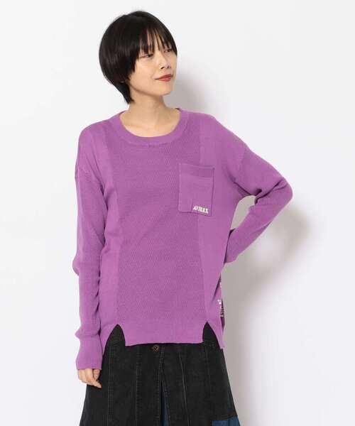 AVIREX(アヴィレックス)の「ハニカムコンビ ニットトップス/ HONEYCOMB COMBI KNIT TOPS(ニット/セーター・レディース・チャコール/オフホワイト/パープル・MEDIUM/SMALL)」の5枚目の写真