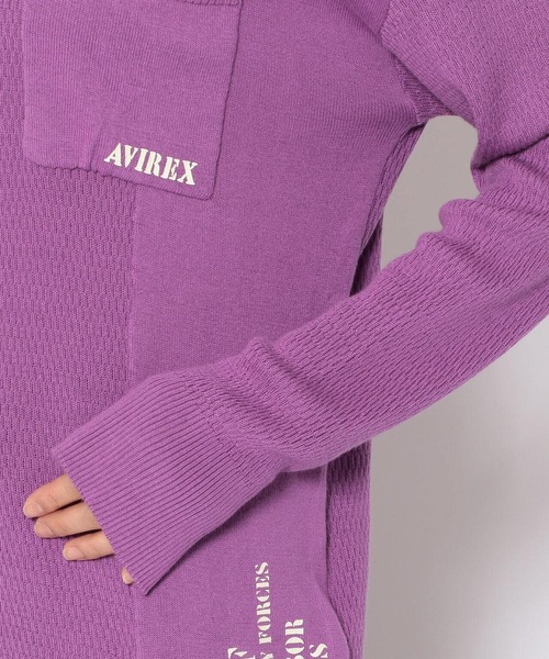 AVIREX(アヴィレックス)の「ハニカムコンビ ニットトップス/ HONEYCOMB COMBI KNIT TOPS(ニット/セーター・レディース・チャコール/オフホワイト/パープル・MEDIUM/SMALL)」の8枚目の写真