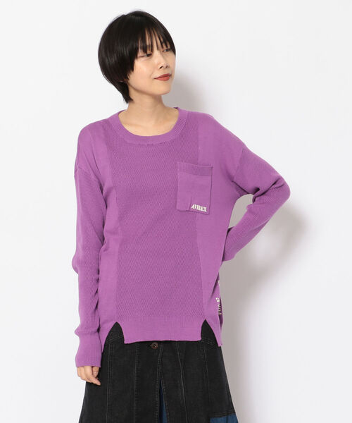 AVIREX(アヴィレックス)の「ハニカムコンビ ニットトップス/ HONEYCOMB COMBI KNIT TOPS(ニット/セーター・レディース・チャコール/オフホワイト/パープル・MEDIUM/SMALL)」の16枚目の写真