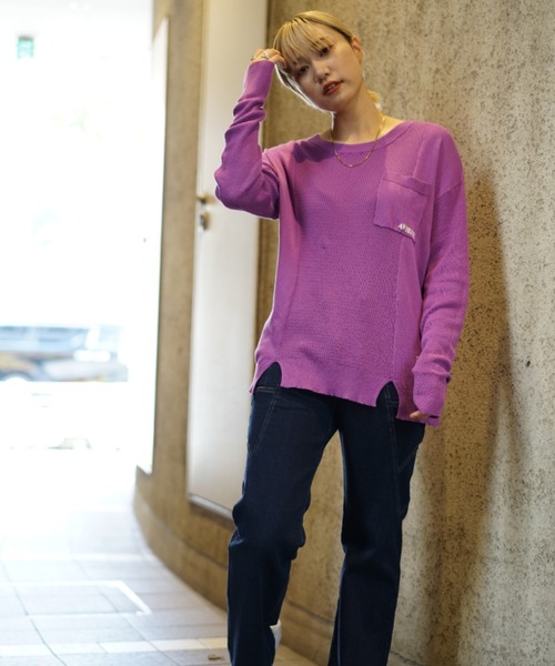AVIREX(アヴィレックス)の「ハニカムコンビ ニットトップス/ HONEYCOMB COMBI KNIT TOPS(ニット/セーター・レディース・チャコール/オフホワイト/パープル・MEDIUM/SMALL)」の13枚目の写真