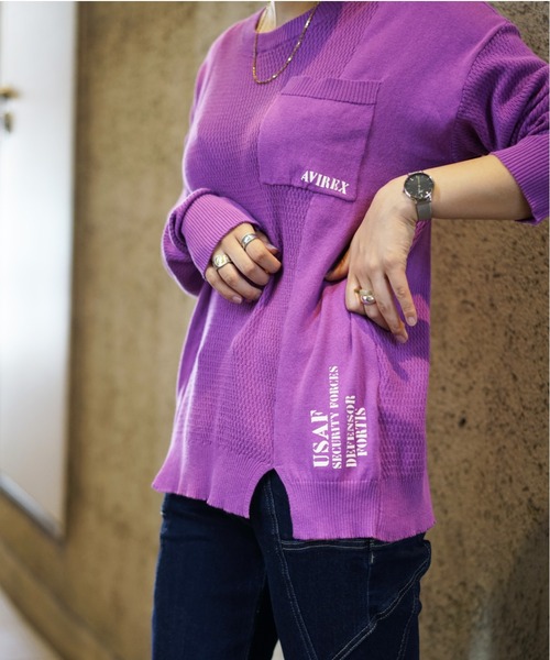 AVIREX(アヴィレックス)の「ハニカムコンビ ニットトップス/ HONEYCOMB COMBI KNIT TOPS(ニット/セーター・レディース・チャコール/オフホワイト/パープル・MEDIUM/SMALL)」の15枚目の写真