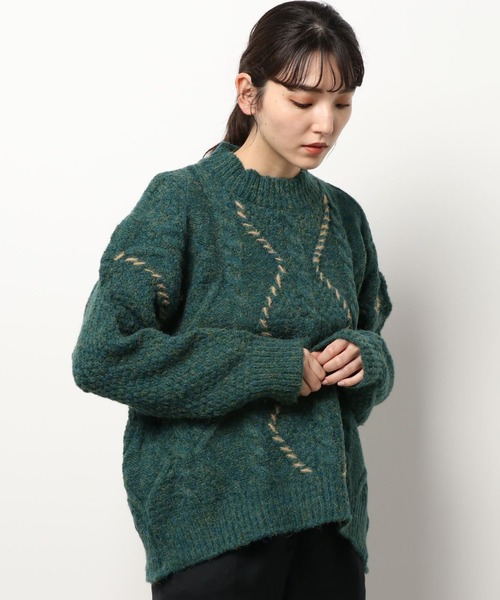 ABITOKYO（アビトーキョー）の「ハンドステッチ風ケーブルニットプルオーバー（ニット/セーター・レディース・ベージュ/グリーン/パープル/レッド/オレンジ・FREE）」の3枚目の写真