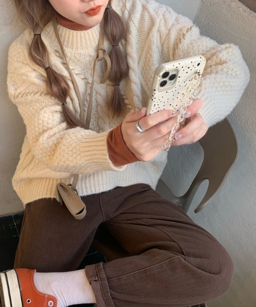 ABITOKYO（アビトーキョー）の「ハンドステッチ風ケーブルニットプルオーバー（ニット/セーター・レディース・ベージュ/グリーン/パープル/レッド/オレンジ・FREE）」の9枚目の写真