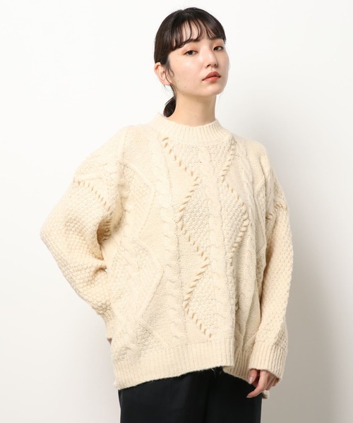 ABITOKYO（アビトーキョー）の「ハンドステッチ風ケーブルニットプルオーバー（ニット/セーター・レディース・ベージュ/グリーン/パープル/レッド/オレンジ・FREE）」の17枚目の写真