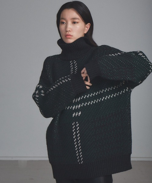 NOMINE(ノミネ)の「【展開店舗限定】ビッグチェックニット(ニット/セーター・レディース・ブラック/イエロー/グリーン・フリー)」の1枚目の写真