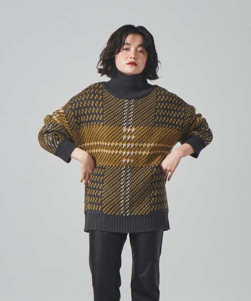 NOMINE(ノミネ)の「【展開店舗限定】ビッグチェックニット(ニット/セーター・レディース・ブラック/イエロー/グリーン・フリー)」の5枚目の写真