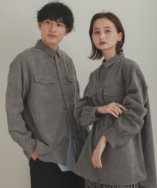 SENSE OF PLACE by URBAN RESEARCH（センスオブプレイスバイアーバンリサーチ）の「『セットアップ対応』コーデュロイルーズシャツ（シャツ/ブラウス・メンズ・パープル/ライトベージュ/ブルー/チャコールグレー・LARGE/MEDIUM）」の4枚目の写真