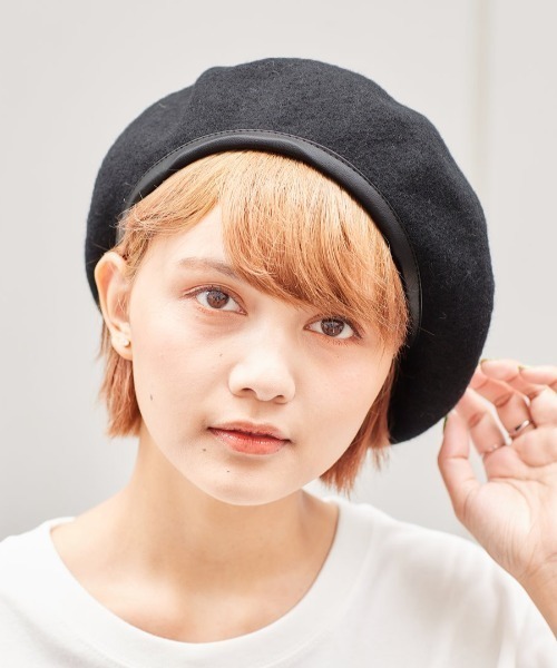 cepo（セポ）の「レザーパイピングベレー（ハンチング/ベレー帽・レディース・ブラック/ベージュ・FREE）」の7枚目の写真