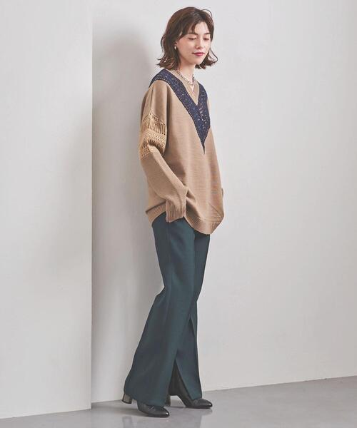 EZUMi（エズミ）の「＜EZUMi（エズミ）＞レース コンビ Vネック ニット（ニット/セーター・レディース・ベージュ/ネイビー・FREE）」の7枚目の写真