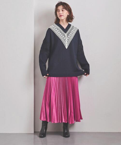 EZUMi（エズミ）の「＜EZUMi（エズミ）＞レース コンビ Vネック ニット（ニット/セーター・レディース・ベージュ/ネイビー・FREE）」の12枚目の写真