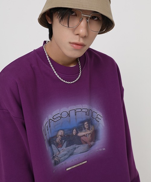 MASONPRINCE（メイソンプリンス）の「【MASONPRINCE】4 color oversized band motif sweatshirt WY6046（スウェット・メンズ・パープル/ブラック/グレー/ブルー・M/S/L）」の5枚目の写真