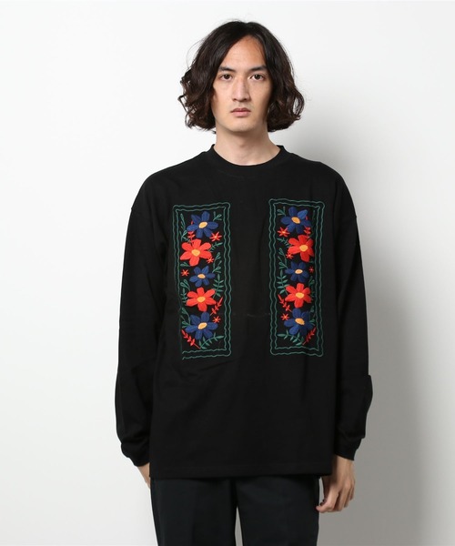 AOZORA(アオゾラ)の「AOZORA/アオゾラ 花刺繍 ロングTEE(Tシャツ/カットソー・メンズ・ブラック/ホワイト・LARGE/X-LARGE/MEDIUM)」の12枚目の写真