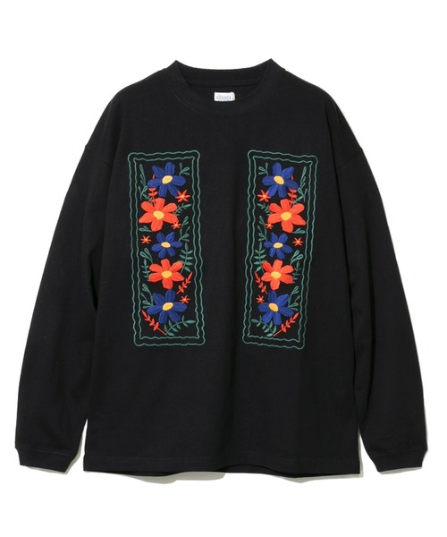 AOZORA(アオゾラ)の「AOZORA/アオゾラ 花刺繍 ロングTEE(Tシャツ/カットソー・メンズ・ブラック/ホワイト・LARGE/X-LARGE/MEDIUM)」の2枚目の写真