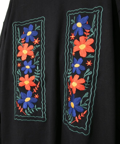 AOZORA(アオゾラ)の「AOZORA/アオゾラ 花刺繍 ロングTEE(Tシャツ/カットソー・メンズ・ブラック/ホワイト・LARGE/X-LARGE/MEDIUM)」の11枚目の写真