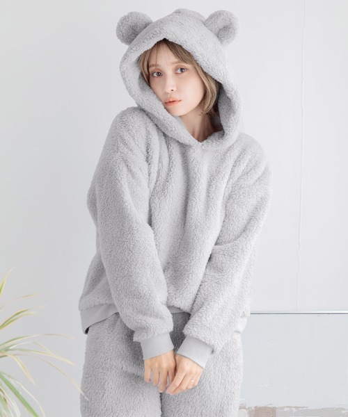 Dita（ディータ）の「ぷっくり耳付き。くま耳ファー起毛パーカーセットアップ（ルームウェア/パジャマ・レディース・ベージュ/パープル/ピンク/ミント/アイボリー/アッシュグレー/スモークピンク/グレイッシュブルー・FREE）」の10枚目の写真