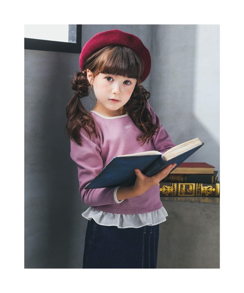 BeBe（ベベ）の「BeBe/ユニセックスBeBeロゴプレートニットベレー帽(50~56cm)（ハンチング/ベレー帽・キッズ・エンジ/ブラック・LARGE/MEDIUM）」の3枚目の写真