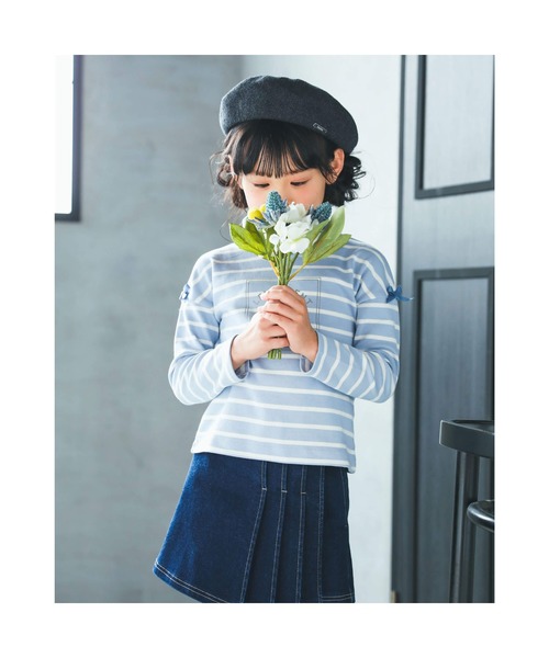 BeBe（ベベ）の「BeBe/ユニセックスBeBeロゴプレートニットベレー帽(50~56cm)（ハンチング/ベレー帽・キッズ・エンジ/ブラック・LARGE/MEDIUM）」の8枚目の写真