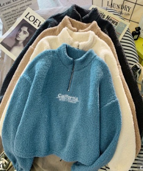 lala Born（ララボーン）の「ボアハーフジップトップス（パーカー・レディース・アイボリー/ブルー/ブラウン/ブラック・FREE）」の4枚目の写真