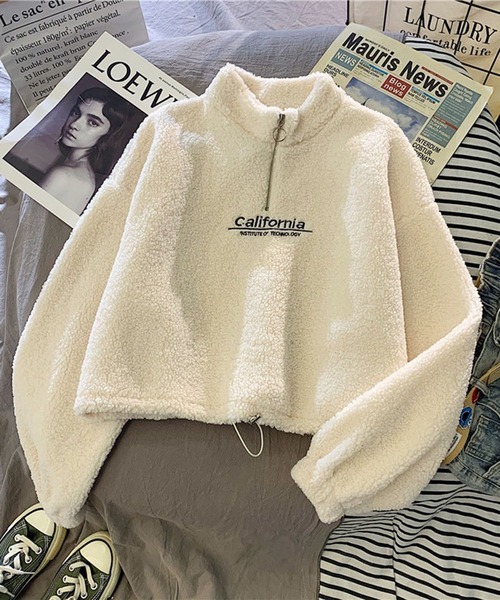 lala Born（ララボーン）の「ボアハーフジップトップス（パーカー・レディース・アイボリー/ブルー/ブラウン/ブラック・FREE）」の7枚目の写真