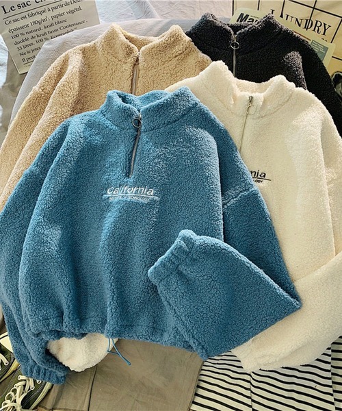 lala Born（ララボーン）の「ボアハーフジップトップス（パーカー・レディース・アイボリー/ブルー/ブラウン/ブラック・FREE）」の5枚目の写真