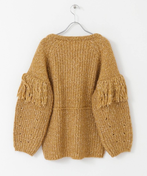 EARIH（アーリ）の「EARIH　NUBES FRINGE V NECK KNIT（ニット/セーター・レディース・キャメル/ネイビー・FREE）」の11枚目の写真