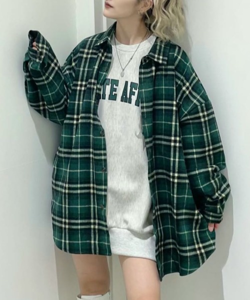 WEGO（ウィゴー）の「WEGO/チェックCPOルーズシャツ（シャツ/ブラウス・メンズ・ベージュ系その他2/グリーン系その他2・MEDIUM/LARGE）」の2枚目の写真