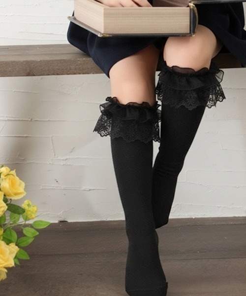 Rora（ローラ）の「ブリーズ ハイソックス (2color)  14cm~22cm（ソックス/靴下・キッズ・ホワイト/ブラック・18.0cm/16.0cm/20.0cm/14.0cm）」の2枚目の写真