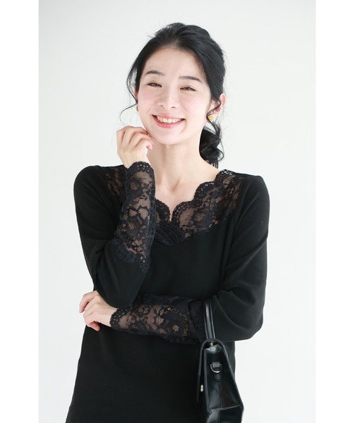 cawaii（カワイイ）の「マシュマロ裏起毛 冬のあたたか レースインナー（Tシャツ/カットソー・レディース・ブラック/アイボリー・M/L/SM/LXL）」の20枚目の写真