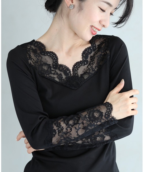 cawaii（カワイイ）の「マシュマロ裏起毛 冬のあたたか レースインナー（Tシャツ/カットソー・レディース・ブラック/アイボリー・M/L/SM/LXL）」の21枚目の写真