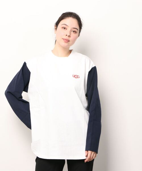 azu様新品　Tシャツ UGG@mos リブロゴ ジャガード ロンTシャツグレー UGG（アグ）の「UGG@mos ロゴ刺繍 Tシャツ / アグ ロゴシシュウ ティ