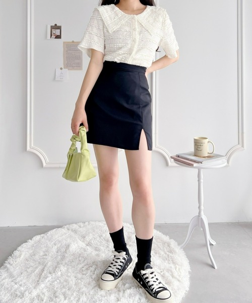 Loueme（ルエム）の「【XS～XLサイズ】ハイウエストスリットインナーパンツ付ミニスカパン（スカート・レディース・ブラック/ブルー/アイボリー・S/M/L/XL/XS）」の6枚目の写真