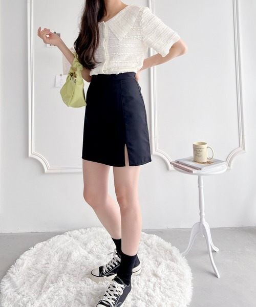 Loueme（ルエム）の「【XS～XLサイズ】ハイウエストスリットインナーパンツ付ミニスカパン（スカート・レディース・ブラック/ブルー/アイボリー・S/M/L/XL/XS）」の7枚目の写真