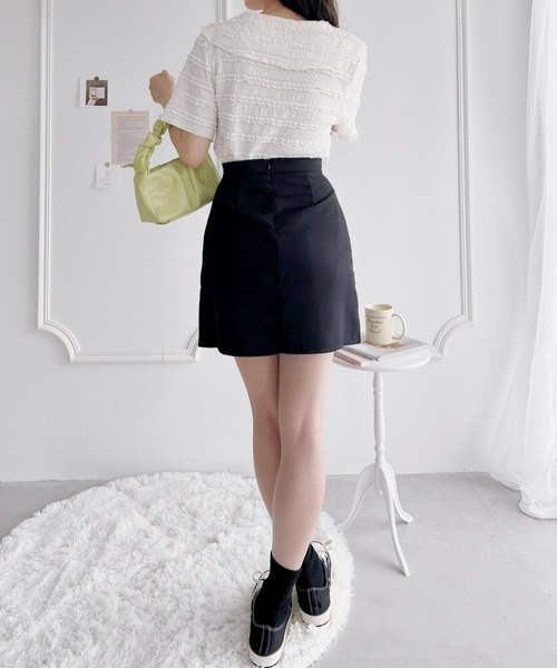 Loueme（ルエム）の「【XS～XLサイズ】ハイウエストスリットインナーパンツ付ミニスカパン（スカート・レディース・ブラック/ブルー/アイボリー・S/M/L/XL/XS）」の8枚目の写真