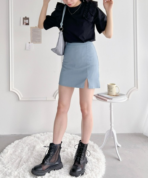 Loueme（ルエム）の「【XS～XLサイズ】ハイウエストスリットインナーパンツ付ミニスカパン（スカート・レディース・ブラック/ブルー/アイボリー・S/M/L/XL/XS）」の20枚目の写真