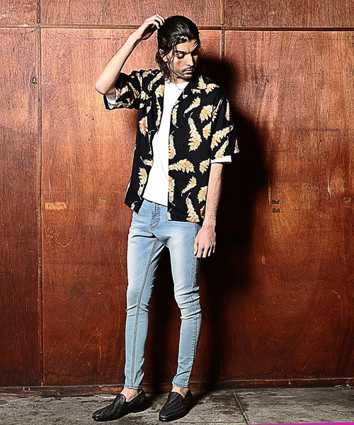 RATTLE TRAP(ラトルトラップ)の「総柄フェザープリントオープンカラー半袖シャツ(シャツ/ブラウス・メンズ・ブラック×イエロー/ブラック×ピンク・S/M/L)」の5枚目の写真