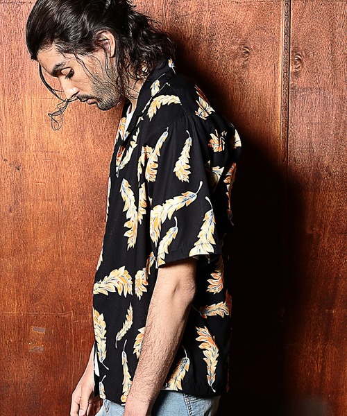 RATTLE TRAP(ラトルトラップ)の「総柄フェザープリントオープンカラー半袖シャツ(シャツ/ブラウス・メンズ・ブラック×イエロー/ブラック×ピンク・S/M/L)」の7枚目の写真