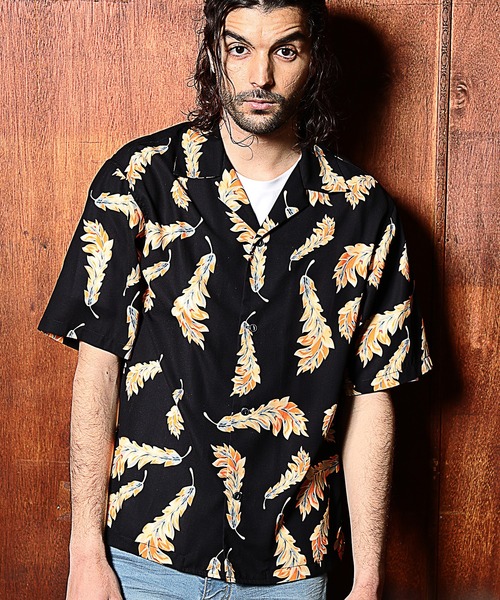 RATTLE TRAP(ラトルトラップ)の「総柄フェザープリントオープンカラー半袖シャツ(シャツ/ブラウス・メンズ・ブラック×イエロー/ブラック×ピンク・S/M/L)」の9枚目の写真