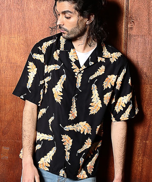 RATTLE TRAP(ラトルトラップ)の「総柄フェザープリントオープンカラー半袖シャツ(シャツ/ブラウス・メンズ・ブラック×イエロー/ブラック×ピンク・S/M/L)」の10枚目の写真