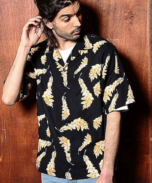 RATTLE TRAP(ラトルトラップ)の「総柄フェザープリントオープンカラー半袖シャツ(シャツ/ブラウス・メンズ・ブラック×イエロー/ブラック×ピンク・S/M/L)」の11枚目の写真