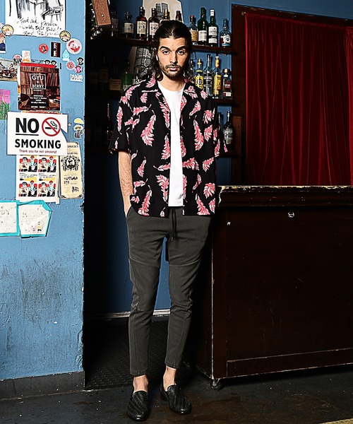 RATTLE TRAP(ラトルトラップ)の「総柄フェザープリントオープンカラー半袖シャツ(シャツ/ブラウス・メンズ・ブラック×イエロー/ブラック×ピンク・S/M/L)」の14枚目の写真