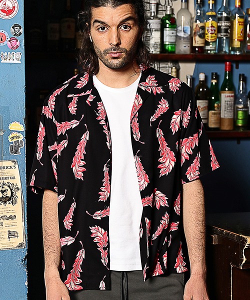 RATTLE TRAP(ラトルトラップ)の「総柄フェザープリントオープンカラー半袖シャツ(シャツ/ブラウス・メンズ・ブラック×イエロー/ブラック×ピンク・S/M/L)」の16枚目の写真