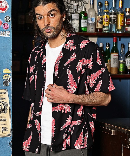 RATTLE TRAP(ラトルトラップ)の「総柄フェザープリントオープンカラー半袖シャツ(シャツ/ブラウス・メンズ・ブラック×イエロー/ブラック×ピンク・S/M/L)」の18枚目の写真