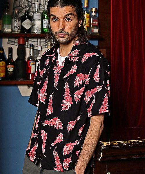 RATTLE TRAP(ラトルトラップ)の「総柄フェザープリントオープンカラー半袖シャツ(シャツ/ブラウス・メンズ・ブラック×イエロー/ブラック×ピンク・S/M/L)」の19枚目の写真