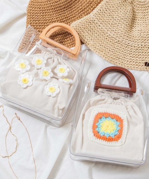 WEGO（ウィゴー）の「WEGO/【2点セット】ウッドハンドルクリアバッグ（ショルダーバッグ・レディース・その他1/その他2・FREE）」の14枚目の写真